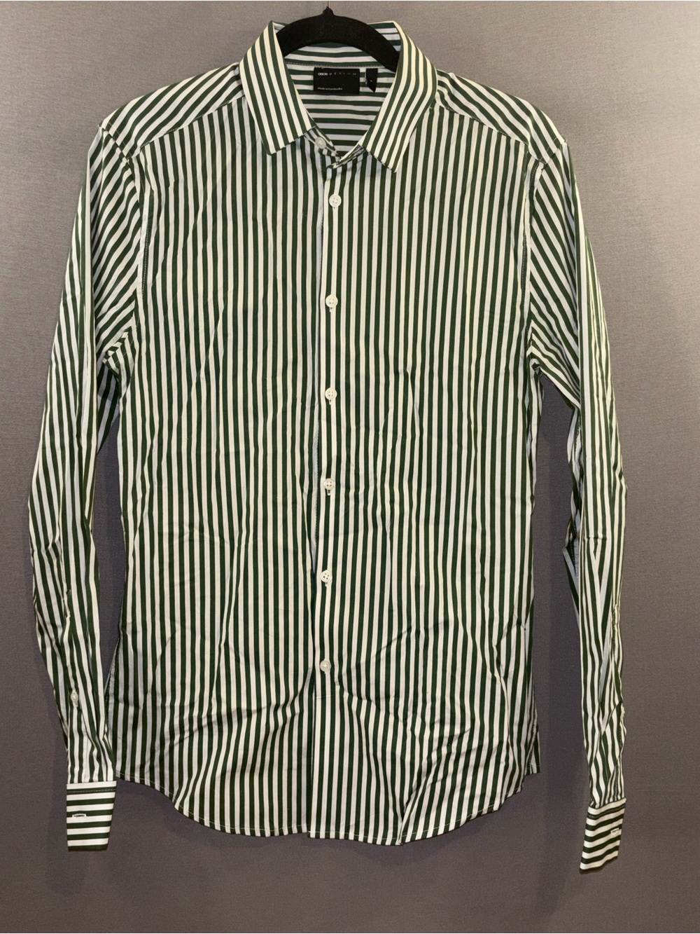 ASOS design women’s button down kelly Green and White Striped Dress Shirt small